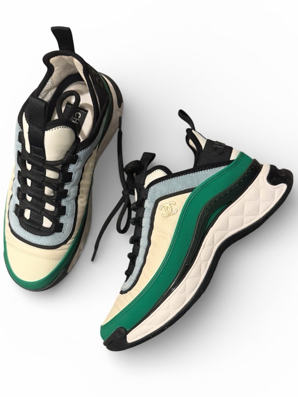 CHANEL Quilted Wave Cloth Trainers Suede